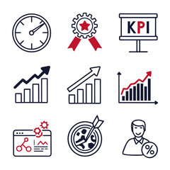 Flat Vector KPI and Metrics Icons for Performance Tracking