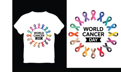 World Cancer Day Awareness Ribbon Heart Vector Illustration