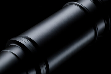 Abstract close-up of metallic cylindrical rods with subtle texture, creating a sense of depth and industrial material against a solid black void.