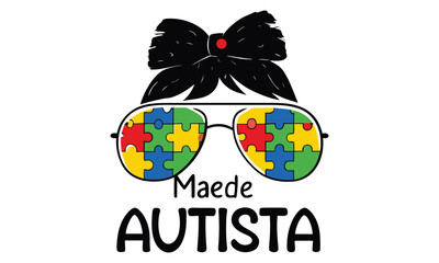 Fototapeta premium Autism Awareness Mom Design Set – Puzzle Pattern T-shirt Graphics for Autism Support and Love