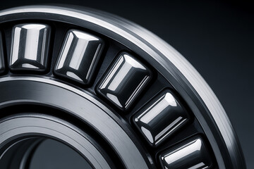 Close-up of a ball bearing, highlighting the smooth, polished steel balls nestled within the metallic races, conveying precision and smooth motion.