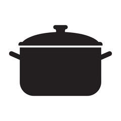 A black silhouette of a large cooking pot with a lid silhouette vector shilhoutte icon use as a symbol, web graphic design, and infographic icon