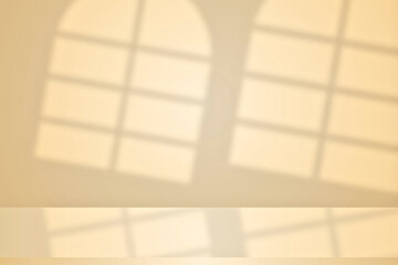 Beige wall window shadow background abstract sunlight interior minimal studio empty room texture light pattern mockup product display warm neutral backdrop. Copy space for showcasing product
