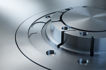 A precision machined metallic flange with multiple bolt holes and interlocking sections, representing connection and industrial design.