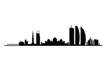 Obraz premium Silhouetted cityscape of dubai against a plain white background