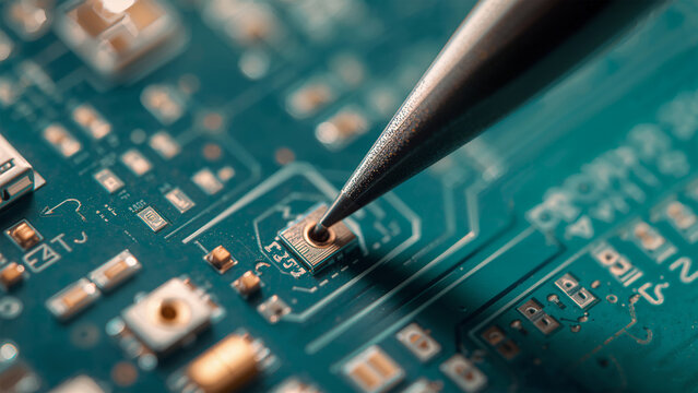 シアングラデ上でフィレットと銅配線を極限接写した教育用カット