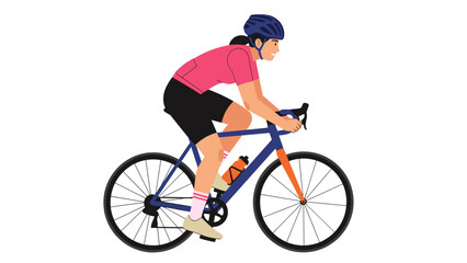 Obraz premium Cyclist riding bicycle in motion: sporty flat design with blue helmet