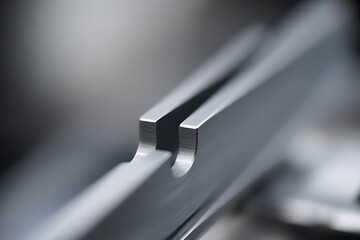 Abstract close-up of sharp, clean metallic edges, representing precision, modernity, and industrial design.