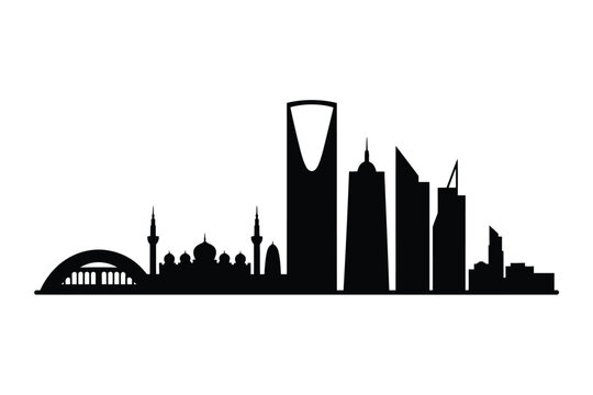 A striking black silhouette showcases the skyline of riyadh saudi arabia