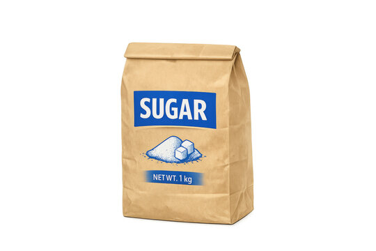 Brown paper bag of sugar on transparent background