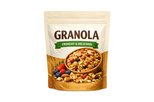 Granola standing pouch packaging with berries and nuts