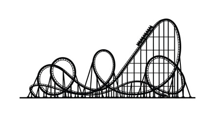 A detailed black outline depicts a thrilling roller coaster with looping tracks and steep drops presented as a silhouette © Bsicon02