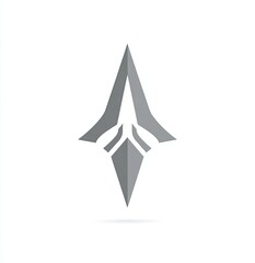 Gray, stylized geometric arrow-like shape, symmetrical, modern design, clean on a white backdrop