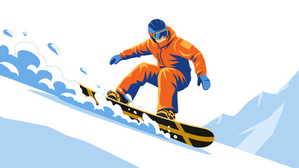 Snowboarder in motion: dynamic winter sports scene on mountain slope