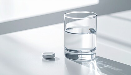 コップの水と薬（錠剤）のシンプルなイメージ画像