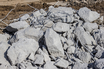 broken up cement and rebar