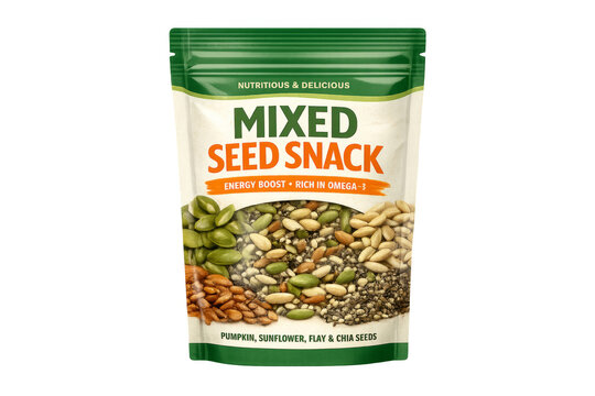 Mixed seed snack packaging with healthy nutrition concept