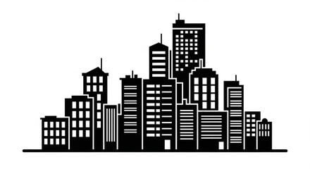 Fototapeta premium Vector illustration of a city skyline silhouette with urban buildings and skyscrapers