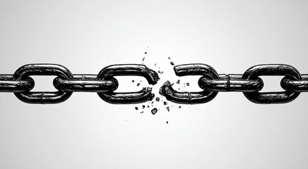 Obraz premium Black and white image of a breaking chain, symbolizing freedom or disruption