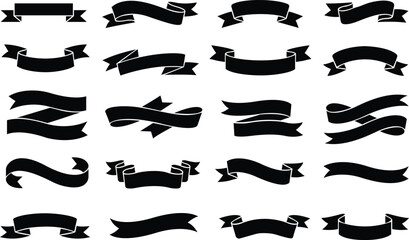 Black Silhouette Ribbon Banner Collection Vector Set