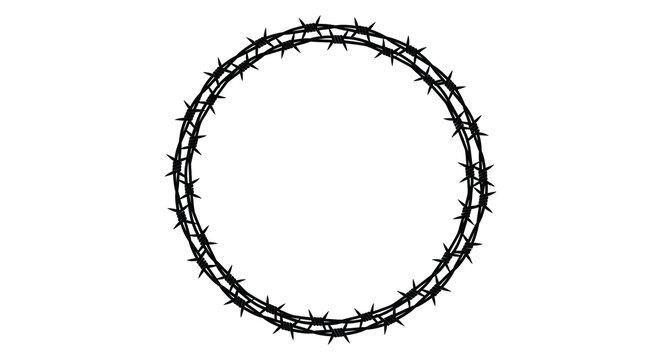 A stark circular frame constructed from tightly coiled barbed wire presents a dramatic visual contrast a striking silhouette high quality
