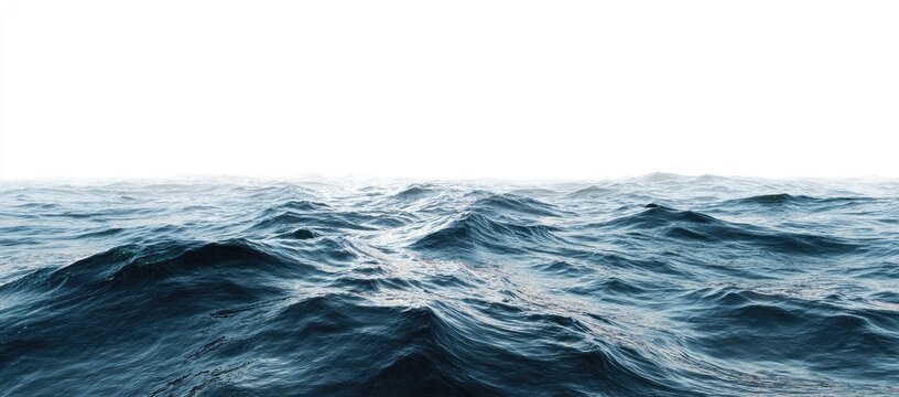 A vast expanse of choppy blue water beneath a blank white sky, implying an open ocean