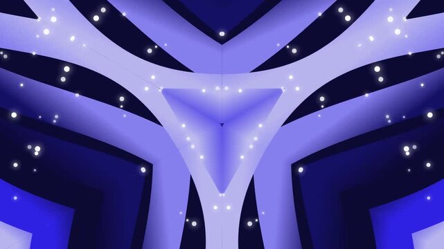 Abstract blue geometric light sculpture with starry accents and perfect symmetry.