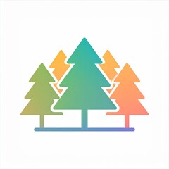 Fototapeta premium Colorful autumn forest trees with gradient foliage on blue water reflection minimal design