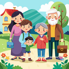 Happy Family with Grandparents Visiting Outdoors