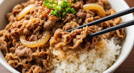 Delicious Gyudon Bowl - A Japanese Beef and Rice Delight.