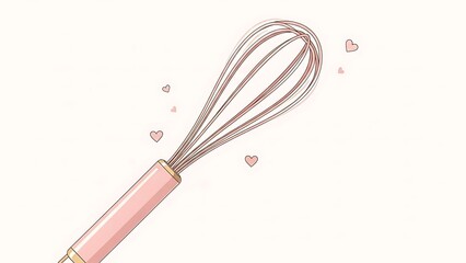 Pastel illustration of a pink whisk with hearts on a light background