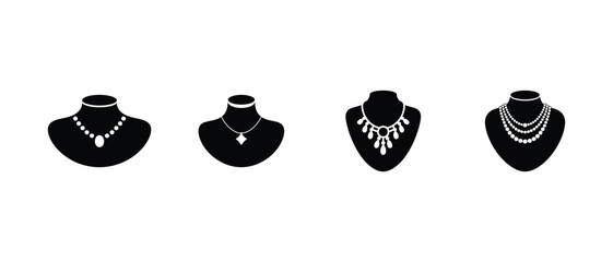 Necklace display icon set, Minimalist jewelry mannequin bust vector illustration