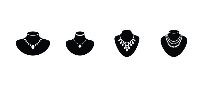 Necklace display icon set, Minimalist jewelry mannequin bust vector illustration