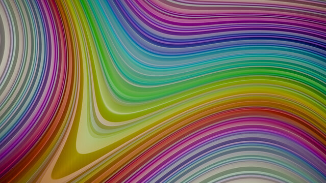 Abstract rainbow background featuring a colorful geometric pattern of bright spectrum lines and pink gradient waves for a seamless art illustration