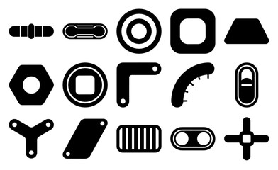 Fototapeta premium Minimalist Black Industrial Hardware Icons Graphic Set for Engineering and Mechanical Design Interface