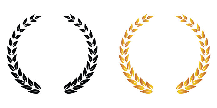 Luxury gold laurel wreath ornament &ndash; An elegant botanical wreath symbolizing prestige and achievement, suitable for awards, diplomas, premium packaging, and refined design accents