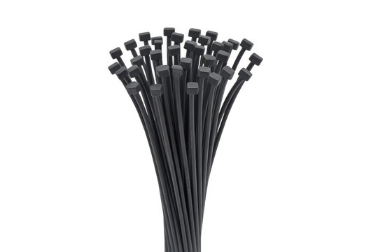 Bundle of Black Cable Ties plastic fasteners isolated on a transparent background