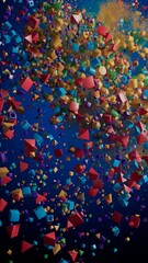 Geometric Symphony: A Burst of Colorful Shapes Against Darkness