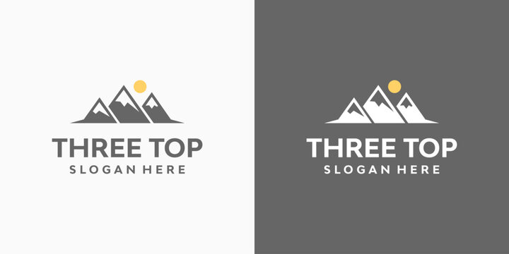 Three mountain peaks vector logo design with a modern, simple, clean, and abstract style. Icons for business, adventure, outdoors and personal branding.