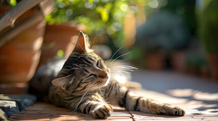 Title: Cat Sleeping Peacefully in Warm Sunlight
