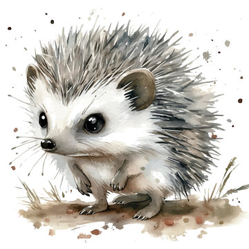 Hedgehog Tenrec, fantasy-inspired semi-realistic illustration, soft glowing accents, watercolor style, isolated on white