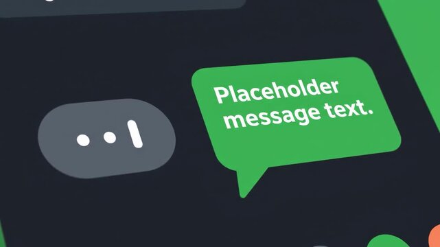 Placeholder message text in a green speech bubble on a dark background.