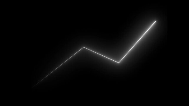 Glowing neon business growth arrow icon animation on black background.