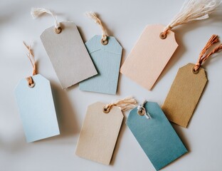 Pastel-colored gift tags on a light background
