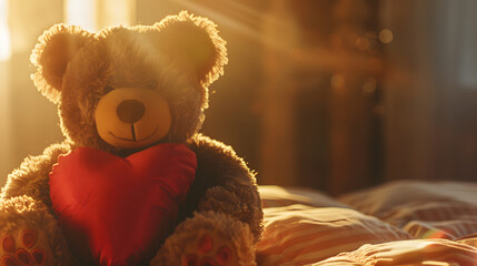 Title: Teddy Bear Sitting in Cozy Room with Warm Light
