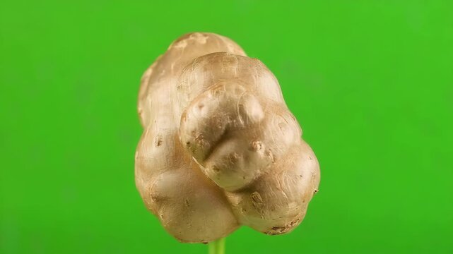 Whole Ginger Root Rotating on Green Background, Fresh Ginger Root Food Motion Video