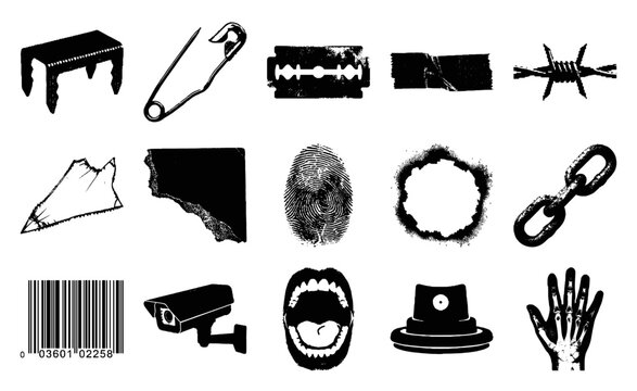 Grungy Distressed Punk Aesthetic Graphic Element Kit for Underground Urban Streetwear Design