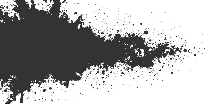 A dirty black ink splat grunge texture design element featuring a spray paint splatter pattern and drip stain border on an art paper background illustration