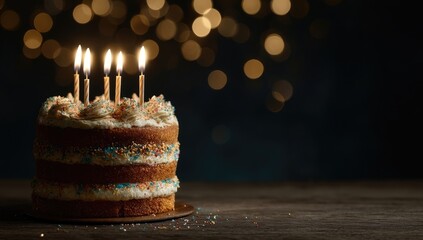 Birthday cake with lit candles