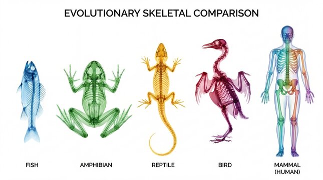 Evolutionary skeletal comparison of vertebrates fish amphibian reptile bird mammal human